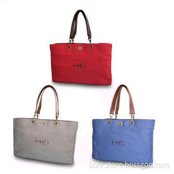 Canvas Shopping Bags with PU Handle, Metal Lock Closure, OEM/ODM Orders welcome